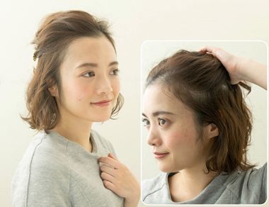圆脸中短发发型扎法  step1 第一步:可爱的圆脸女生,及肩的 短头发