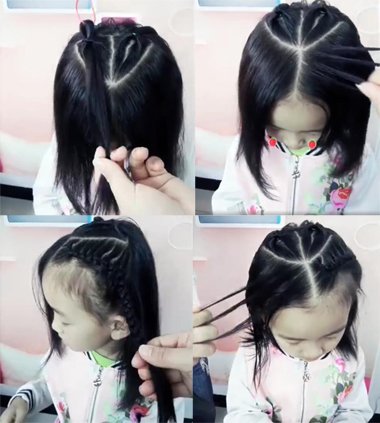 拜年女童马尾辫展现不简单的简单 穿过来的头发分成两部分,分别编成